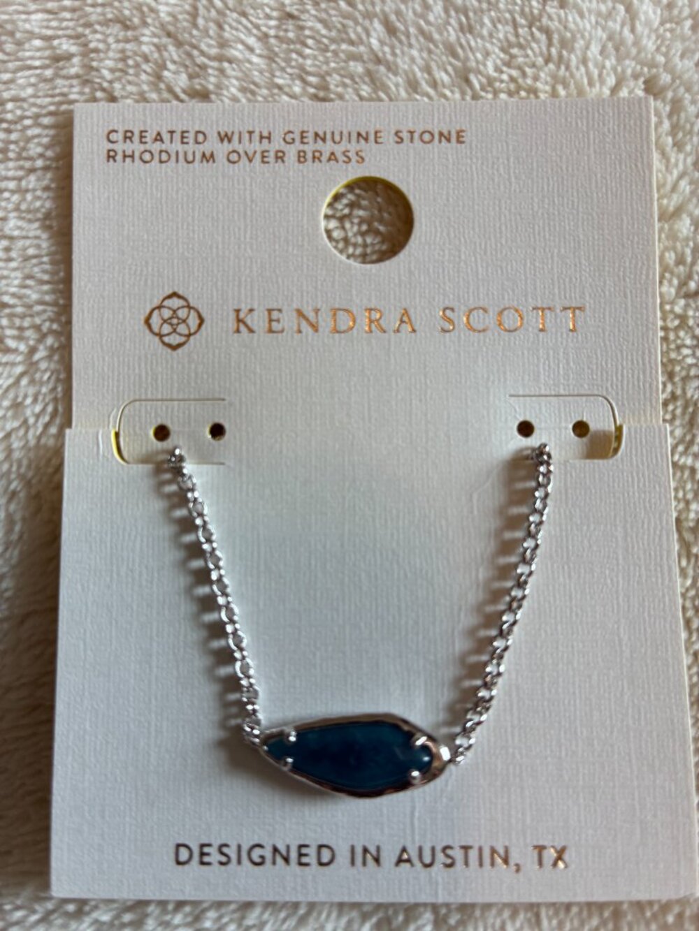 NWT Kendra Scott Faye Pendant Necklace Teal Quartzite Rhodium